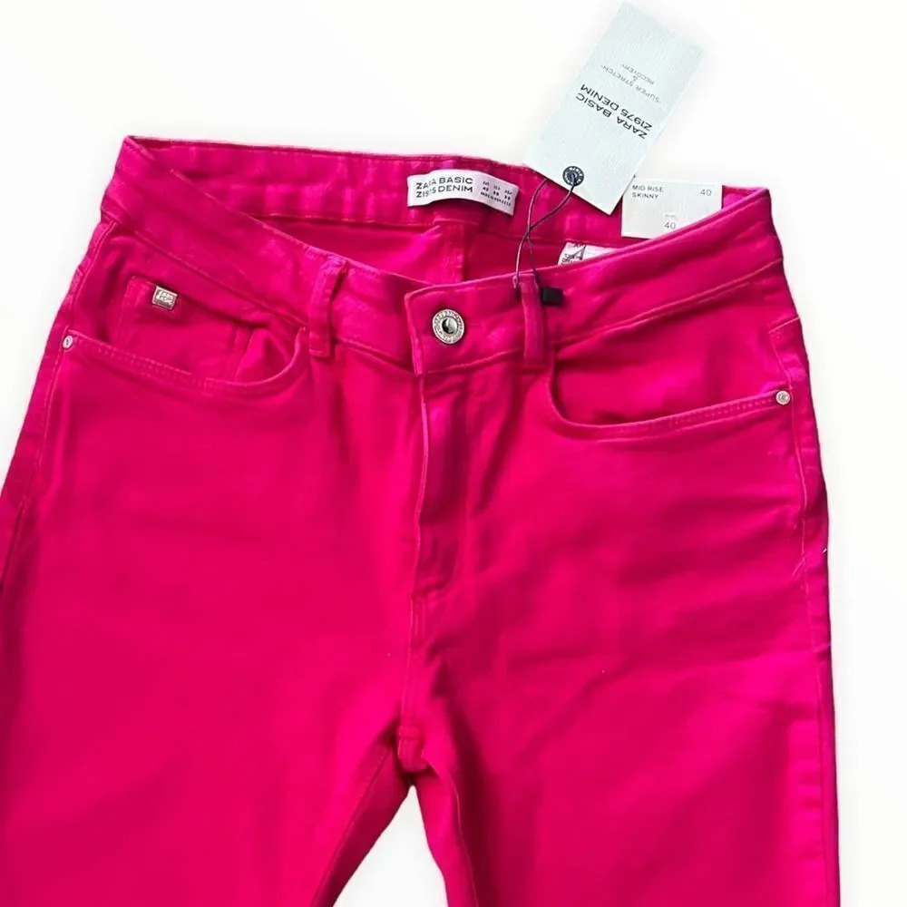 Zara Fuchsia Color Skinny Jeans Size 8 NWT Pink High Rise Stretch Denim Pants - Picture 6 of 8
